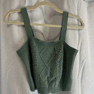 Knit Cable Crop Tank Top - Sage Green